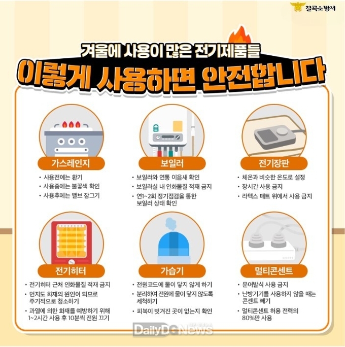 칠곡소방서, 겨울철 전기화재 예방수칙 적극 홍보