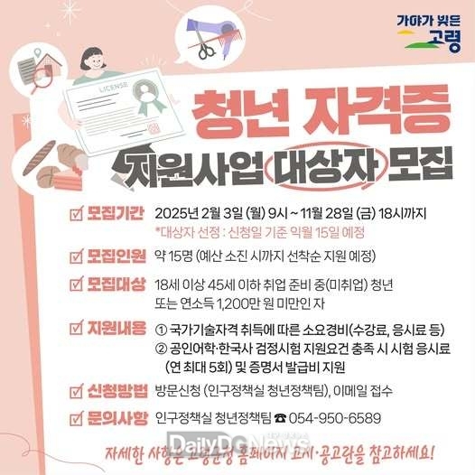 2월 3일부터 11월 28일까지 2025년 ‘청년 자격증 취득 지원사업’ 대상자 모집