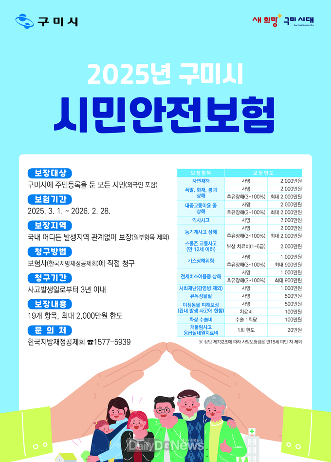 구미시, ‘시민안전보험' 야생동물 피해 보상 추가 등 기존 17종 → 19종 보장항목 확대