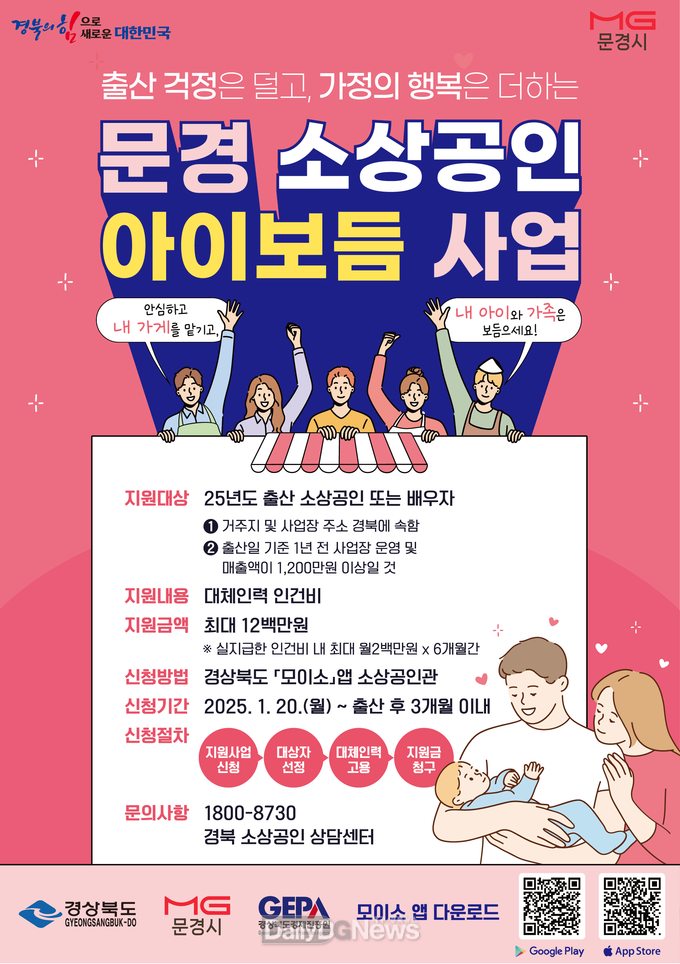 문경시, 소상공인 출산장려 ‘아이보듬 지원사업’ 시행