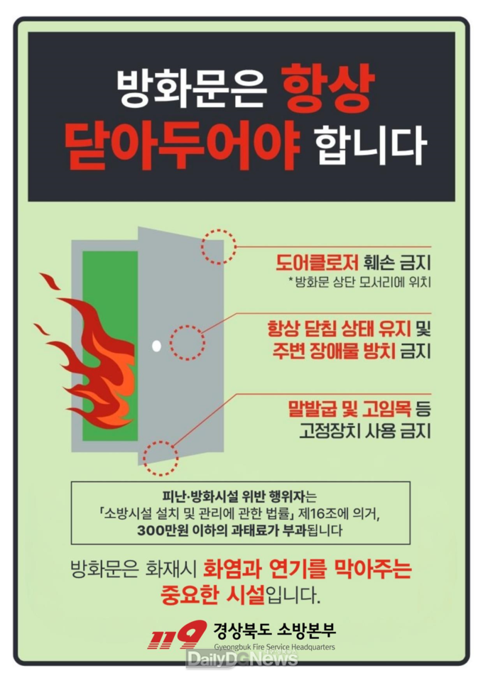 청도소방서, 방화문 닫기 안전 문화 운동 캠페인 실시
