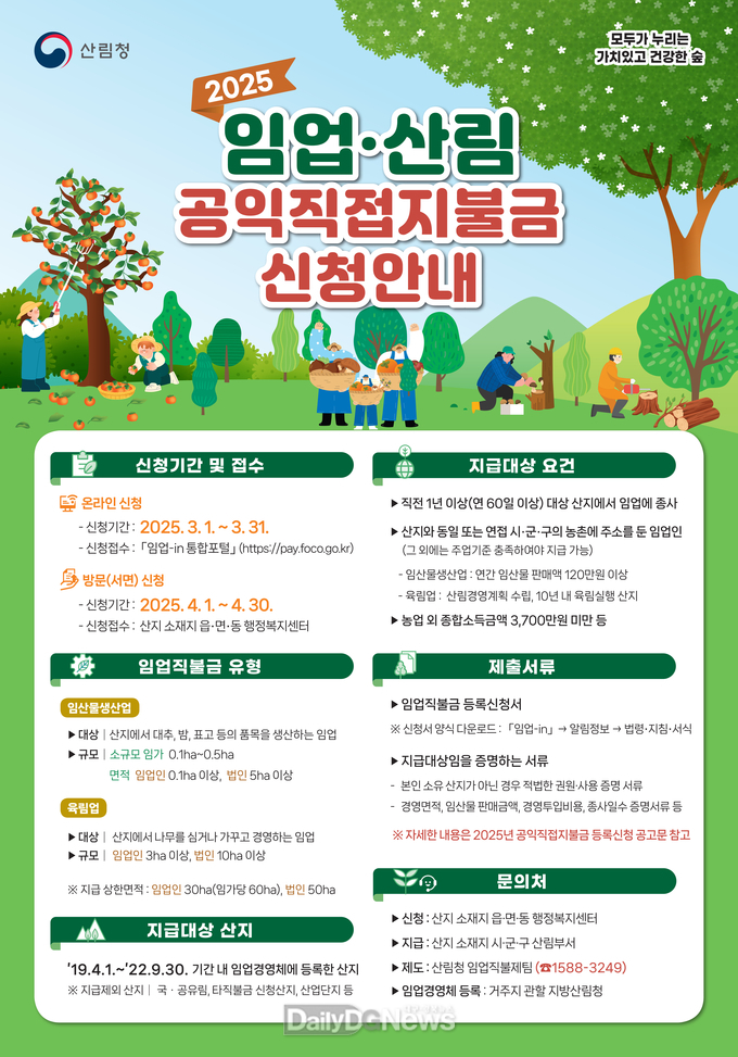 “2025년 임업직불금 방문 신청하세요”