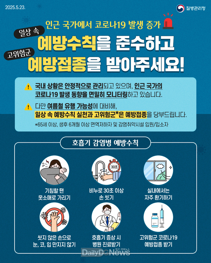 일상 속 예방수칙 준수, 고위험군 백신 접종 당부