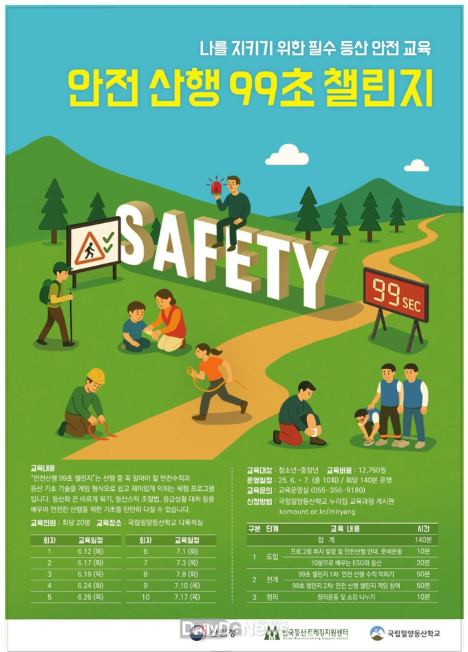 한국등산·트레킹지원센터, 국립밀양등산학교에서 안전산행 99초 챌린지 운영