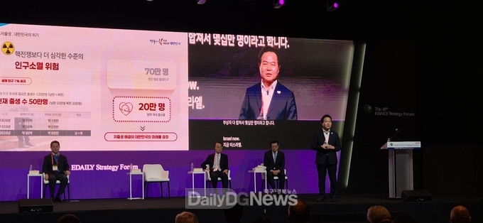 경북도,김학홍 행정부지사가 6월 19일 서울서 개최된 인구전략 포럼에 참석해 기조연설을 하고 있다.