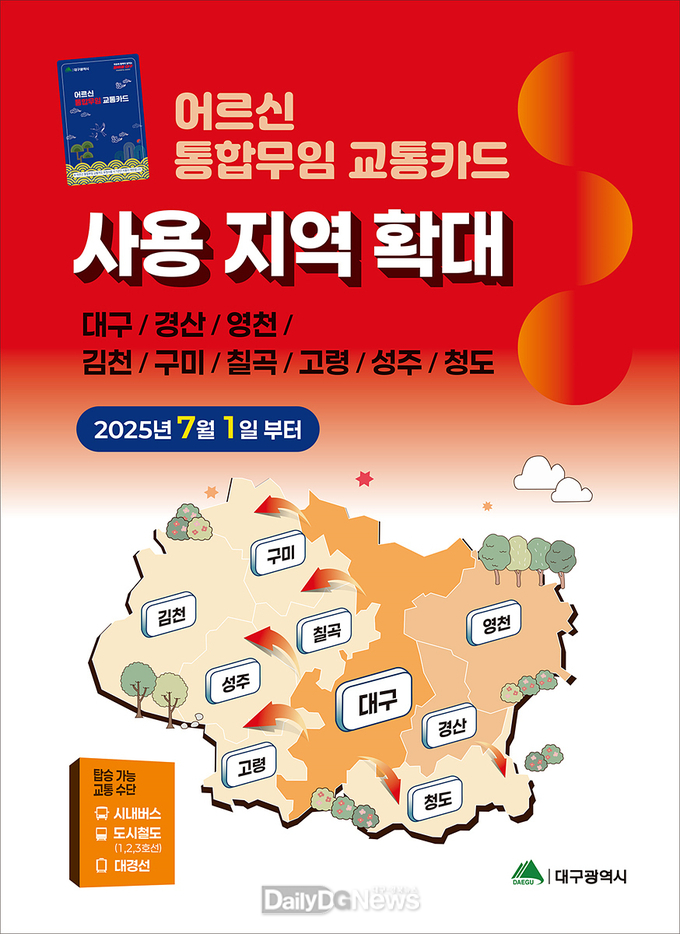 대구시. 어르신 통합무임 교통카드 사용지역 9개 지자체로 확대 시행 안내문. (사진=대구시 제공)