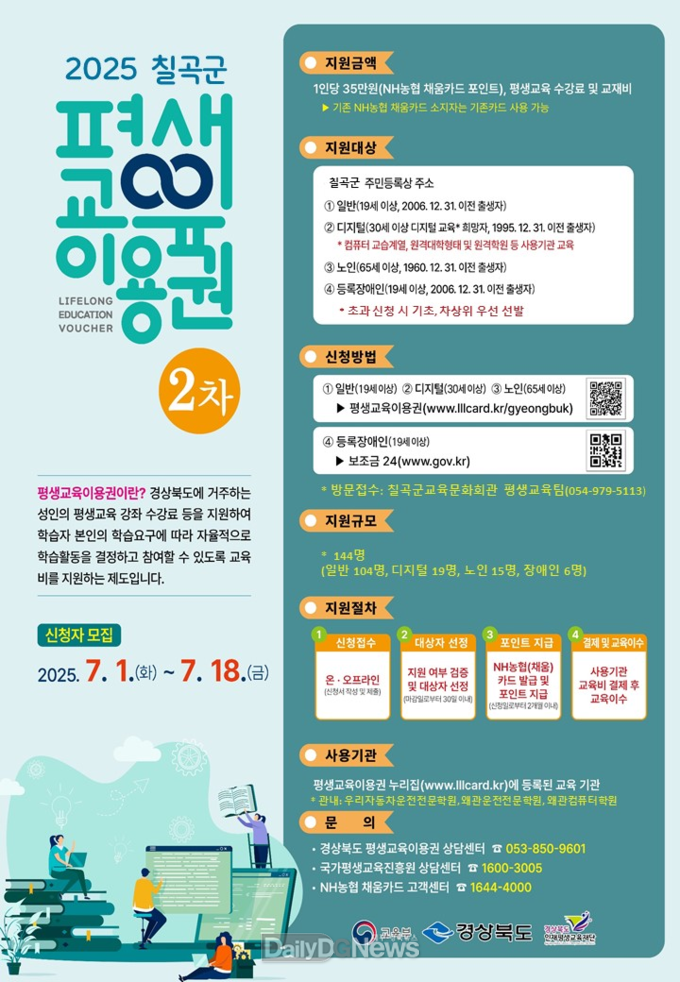 칠곡군, 평생교육이용권 일반 군민으로 확대 지급