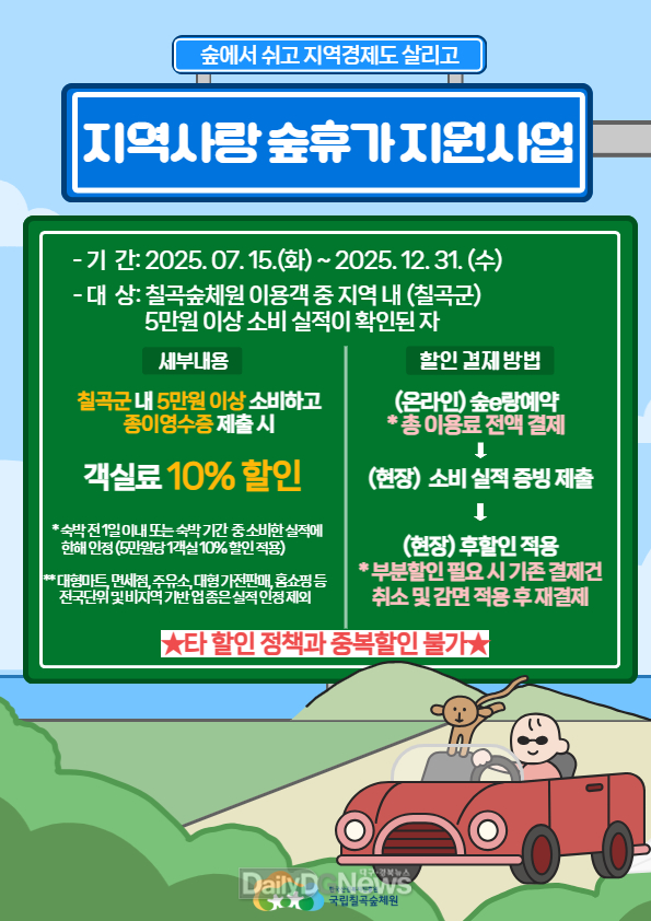 국립칠곡숲체원, ‘지역사랑 숲 휴가 지원 사업’을 통해 숙박비 10% 할인