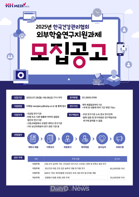 KH한국건강관리협회, 2025년 학술연구지원과제 공모