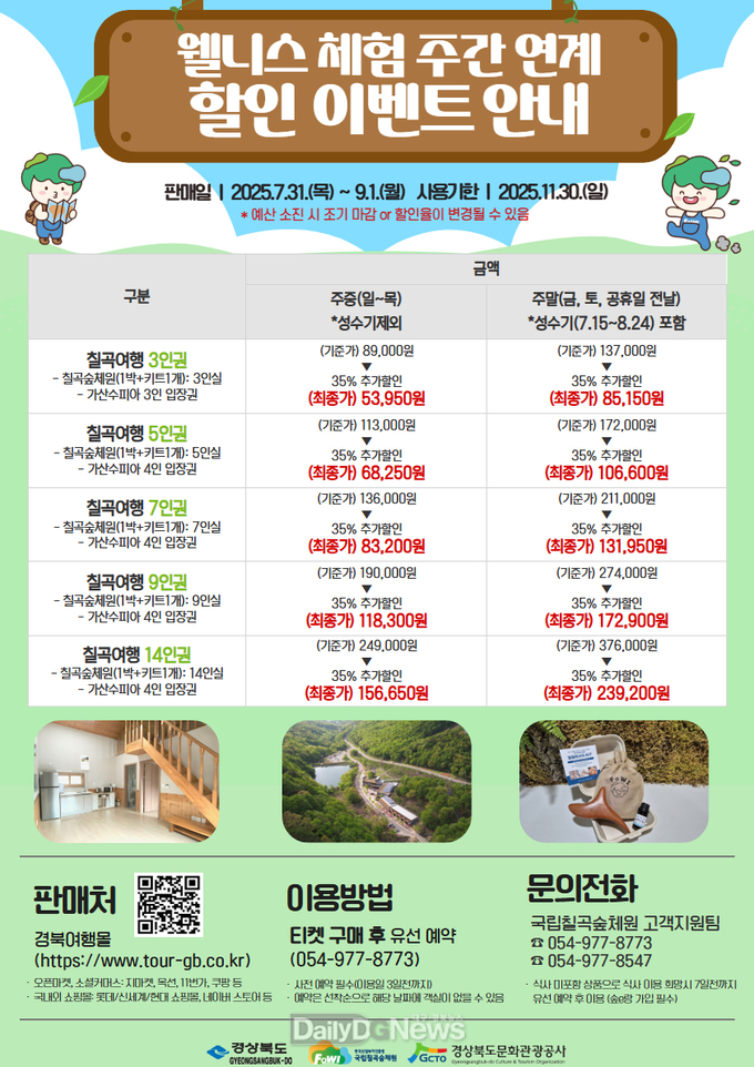  웰니스 체험 주간 특별 할인이벤트 포스터 한국산림복지진흥원 국립칠곡숲체원 제공