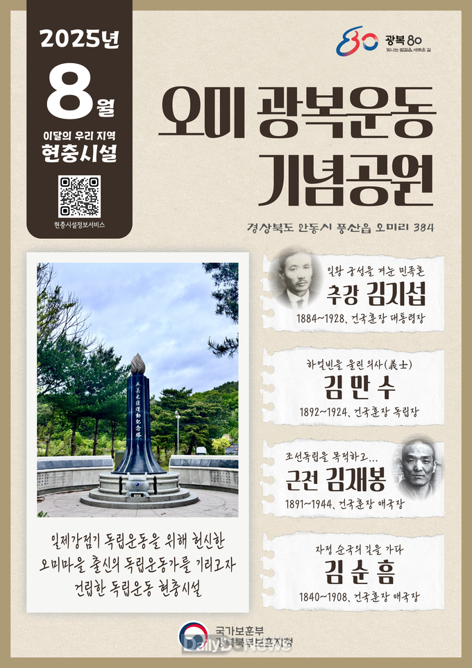 경북북부보훈지청, 이달의 우리 지역 현충시설 ‘오미 광복운동 기념공원’ 선정