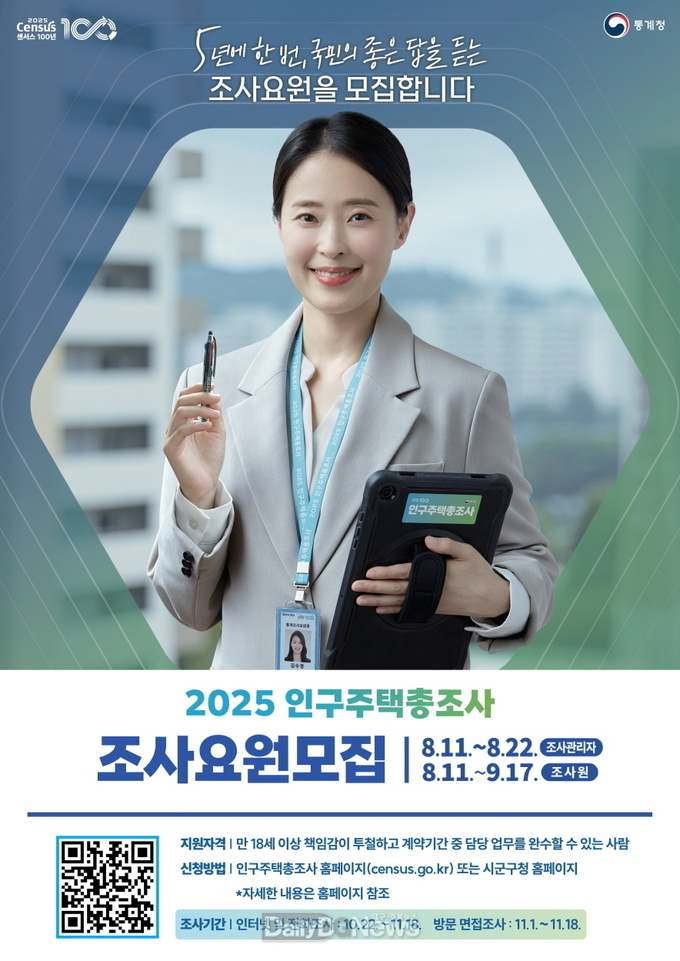 포항시, 2025 인구주택총조사 조사요원 모집 … 총 279명 채용