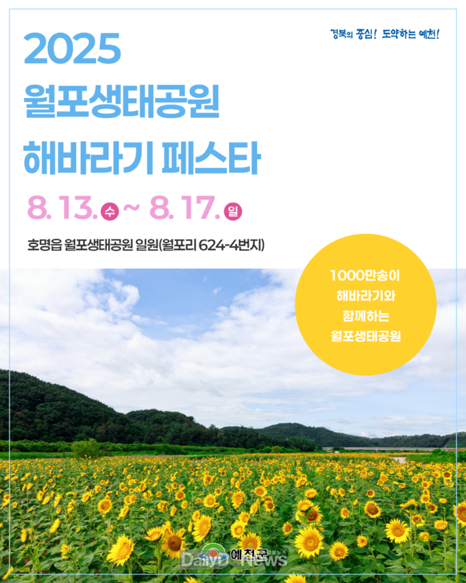 예천군, “놀면 뭐하니껴~ 월포 가보자GO” 해바라기 페스타 13일 개막