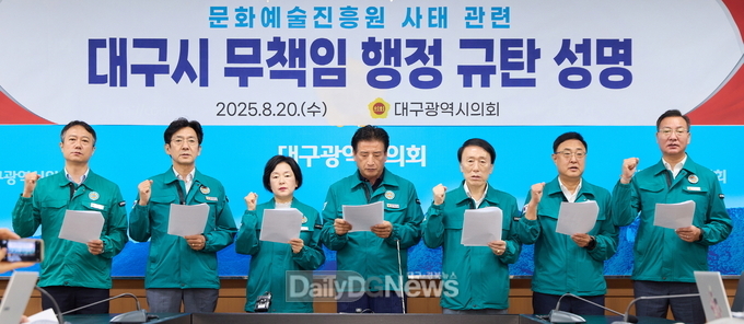 대구시의회 문화복지위원회. 대구문화예술진흥원 사태에 대해 성명서 발표 모습. (사진=대구시의회 제공)
