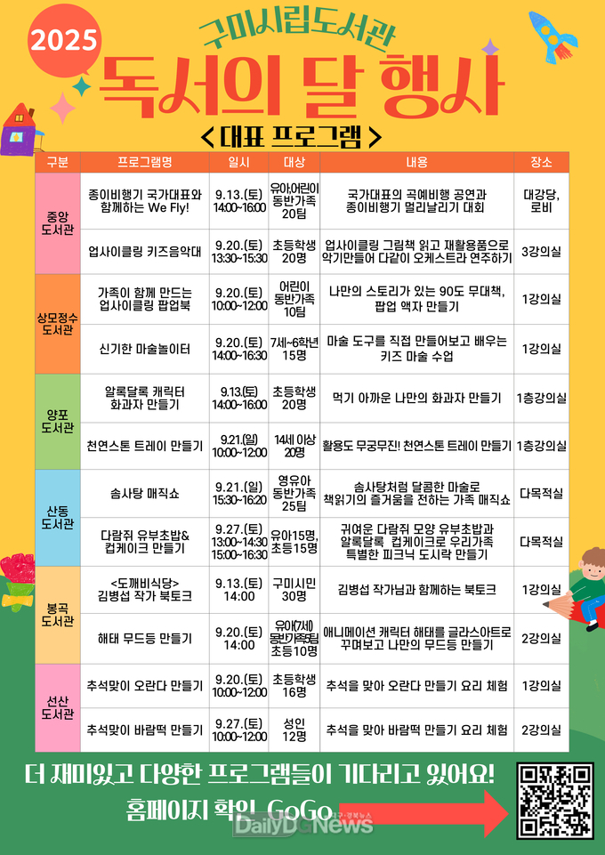 구미시, 9월 독서의 달 맞아 도서관별 문화행사 마련
