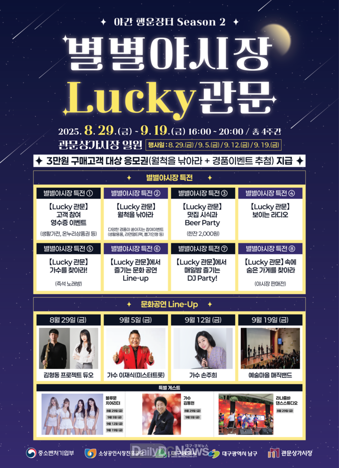 대구 남구. ‘별별야시장 Lucky관문 야간 행운장터 시즌2’ 개최 홍보 포스터. (사진=남구 제공)