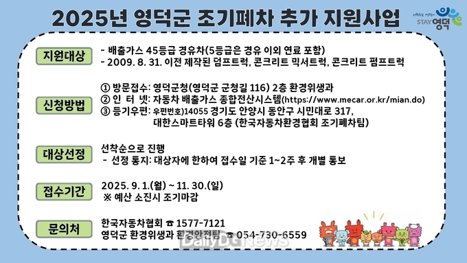 영덕군, 노후 경유차 조기 폐차 추가 지원사업 시행