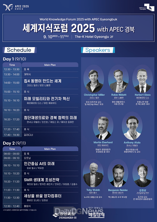 경북도, 9. 9.~9.11. ‘세계지식포럼 2025 with APEC 경북’ 개최