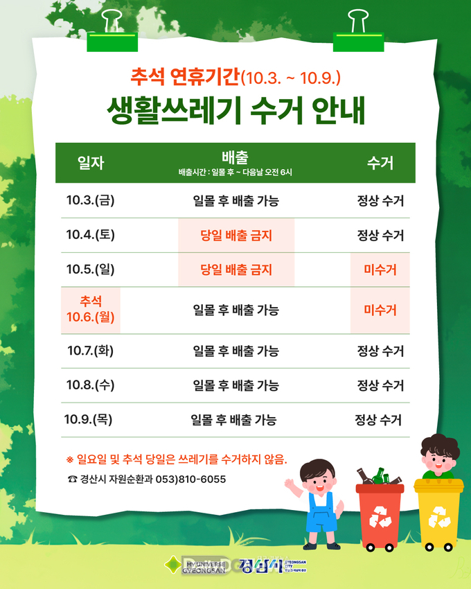 경산시,“추석 연휴 생활 쓰레기 처리 종합대책”추진