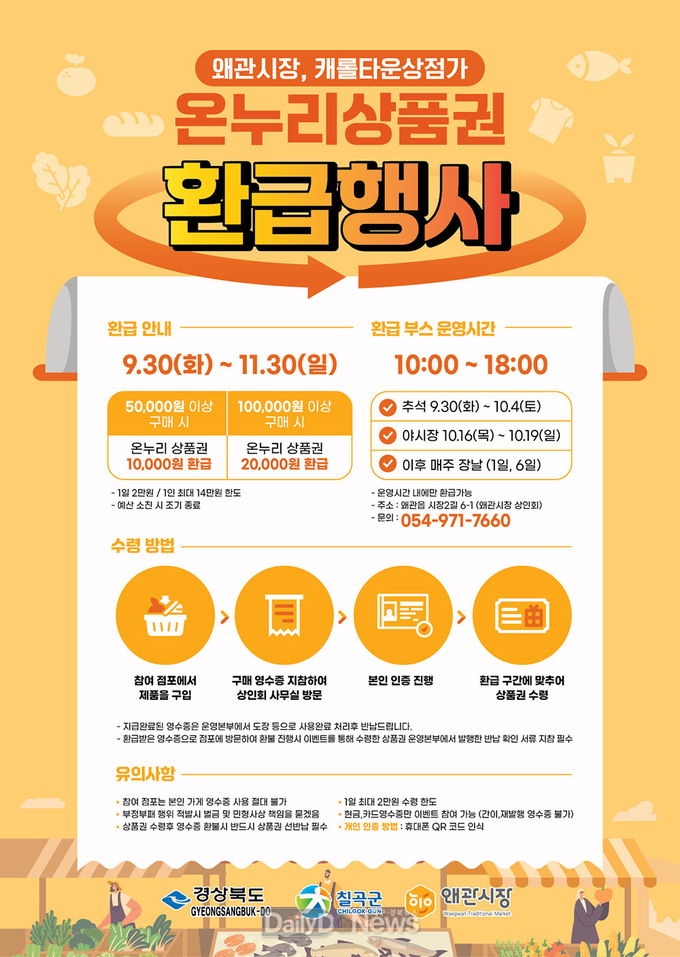 왜관시장·캐롤타운상점가, 온누리상품권 환급행사 개최