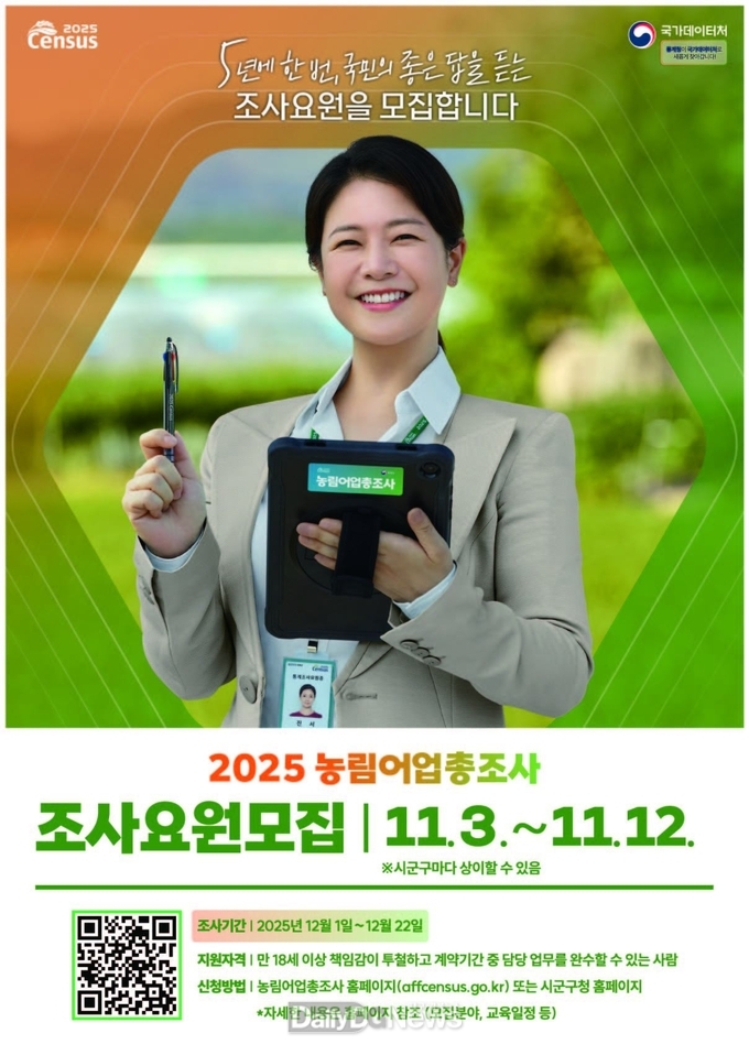 문경시, ‘2025 농림어업총조사’ 조사요원 모집